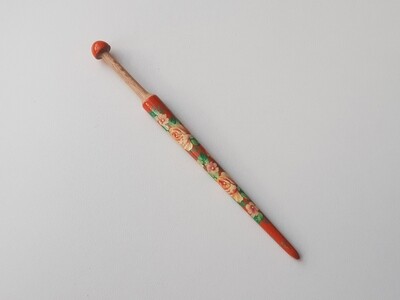 Thin Narrowed Wooden Lacemaking Bobbin Made of Beech Hand Painted ORANGE