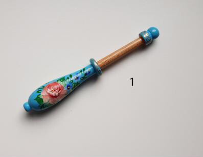 French Lacemaking Bobbin Made of Beech Hand Painted SKY BLUE