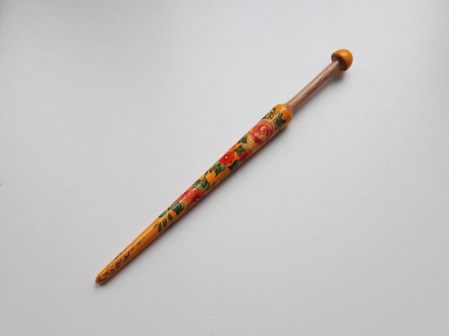 Thin Narrowed Wooden Lacemaking Bobbin Made of Beech Hand Painted YELLOW