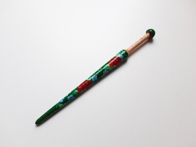 Thin Narrowed Wooden Lacemaking Bobbin Made of Beech Hand Painted GREEN