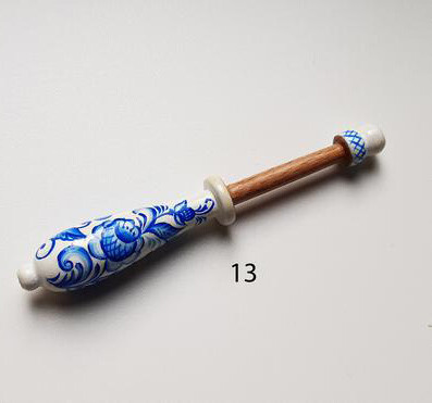 French Lacemaking Bobbins Made of Beech Hand Painted WHITE GZHEL