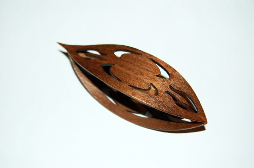 Large Wooden Tatting Shuttle With Sharp Pick Walnut With Cutouts #1