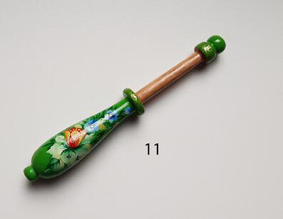 French Lacemaking Bobbins Made of Beech Hand Painted LIGHT GREEN