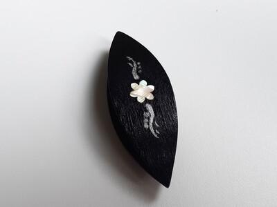 Tatting Shuttle Black Wood Mother-of-Pearl Flower #3 Inlay