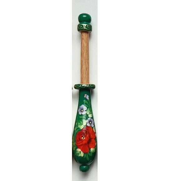 French Lacemaking Bobbins Made of Beech Hand Painted GREEN
