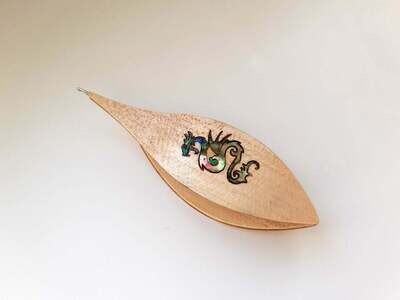 Tatting Shuttle With Hook Maple Mother-of-Pearl Dragon Inlay