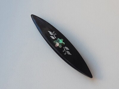 Beanile Tatting Shuttle Black Wood Blue Mother-of-Pearl Inlay Painting