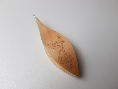 Tatting Shuttle With Hook Maple Phoenix Engraving