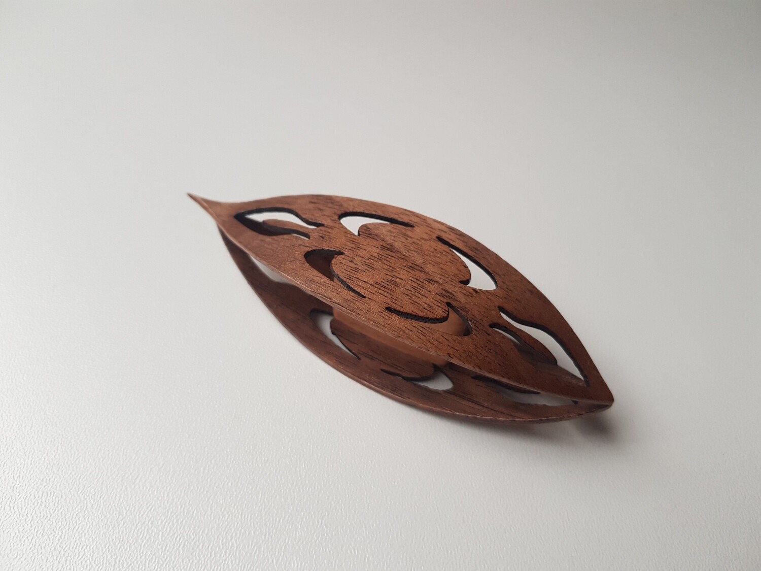 Large Wooden Tatting Shuttle With Sharp Pick Walnut With Cutouts 1