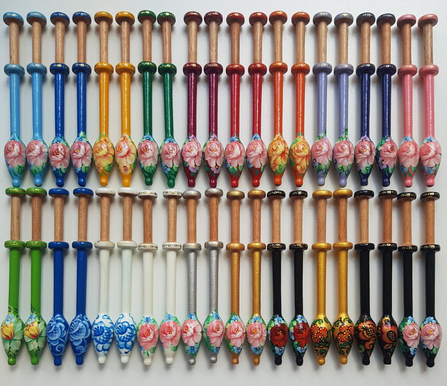 A Set of 40 Flanders Lacemaking Bobbins Made of Beech Hand Painted