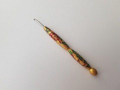 Crochet Hook 1.9 mm Painted Khokhloma on Gold