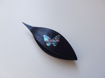 Tatting Shuttle With Pick​ Black Wood Mother-of-Pearl Butterfly Inlay​
