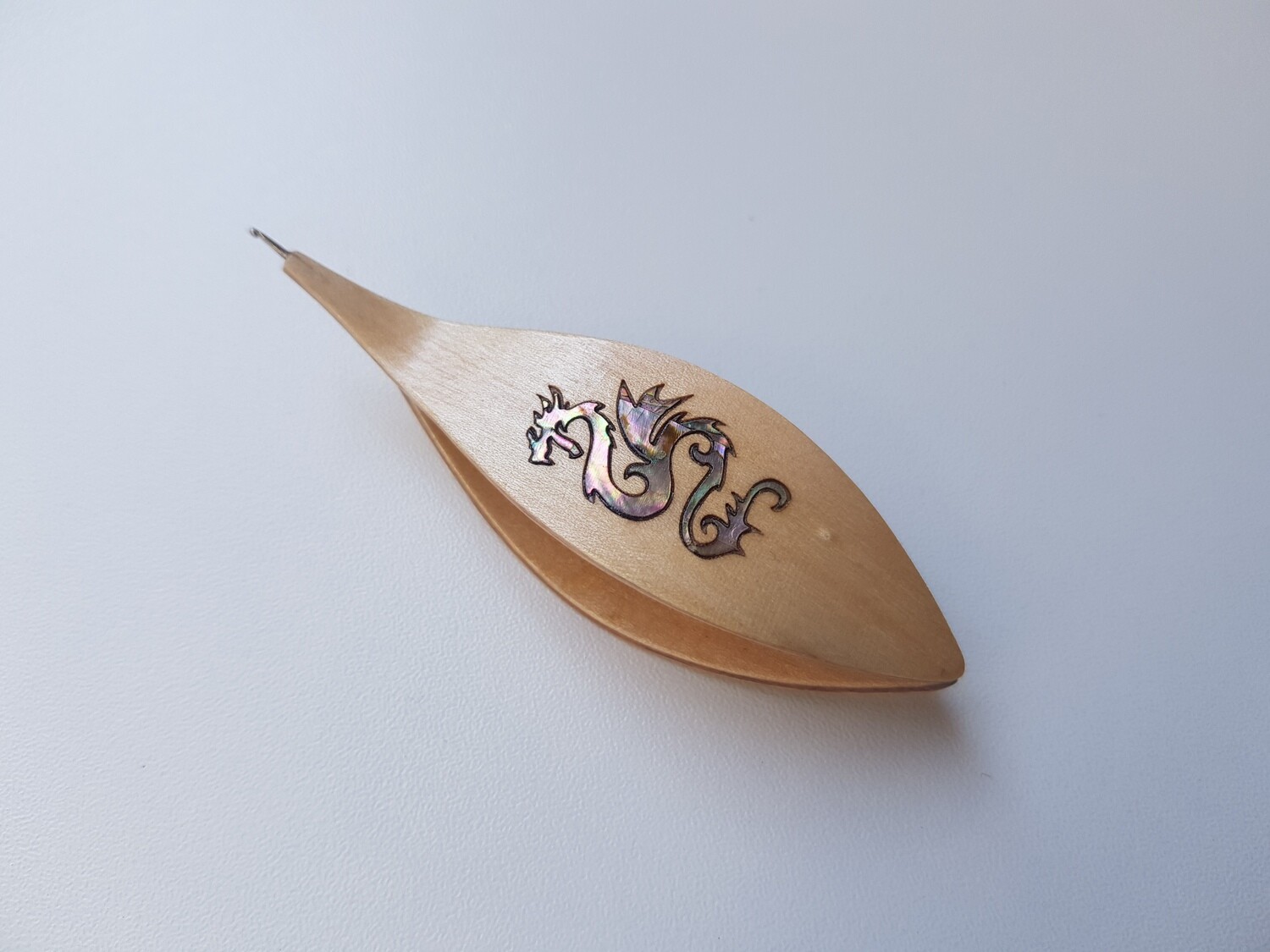 Tatting Shuttle With Hook Maple Mother-of-Pearl Dragon Inlay