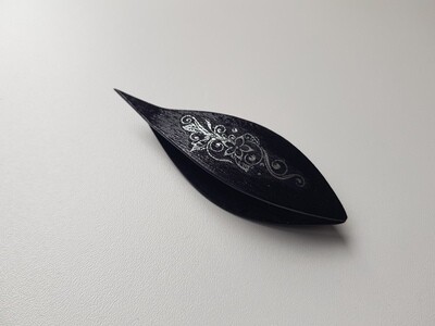 Tatting Shuttle With Pick Black Wood Flower Print