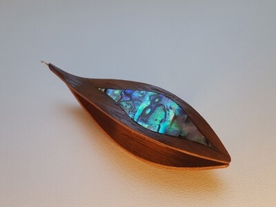 Tatting Shuttle With Hook Walnut Blue Mother-of-Pearl Inlay