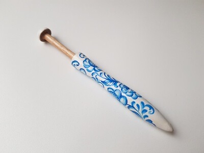 Ergonomical Wooden Lacemaking Bobbin Made in Beech Hand Painted Gzhel on White