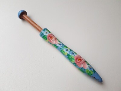 Ergonomical Wooden Lacemaking Bobbin Made in Beech Hand Painted Sky Blue