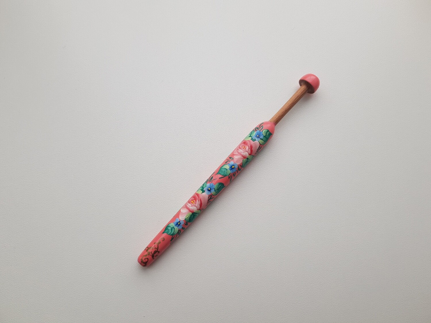 Straight Lacemaking Bobbin Beech Hand Made Painted PINK