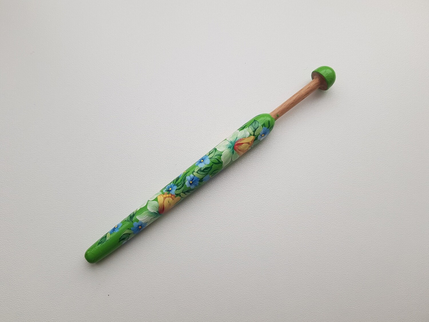 Straight Lacemaking Bobbin Beech Hand Made Painted LIGHT GREEN