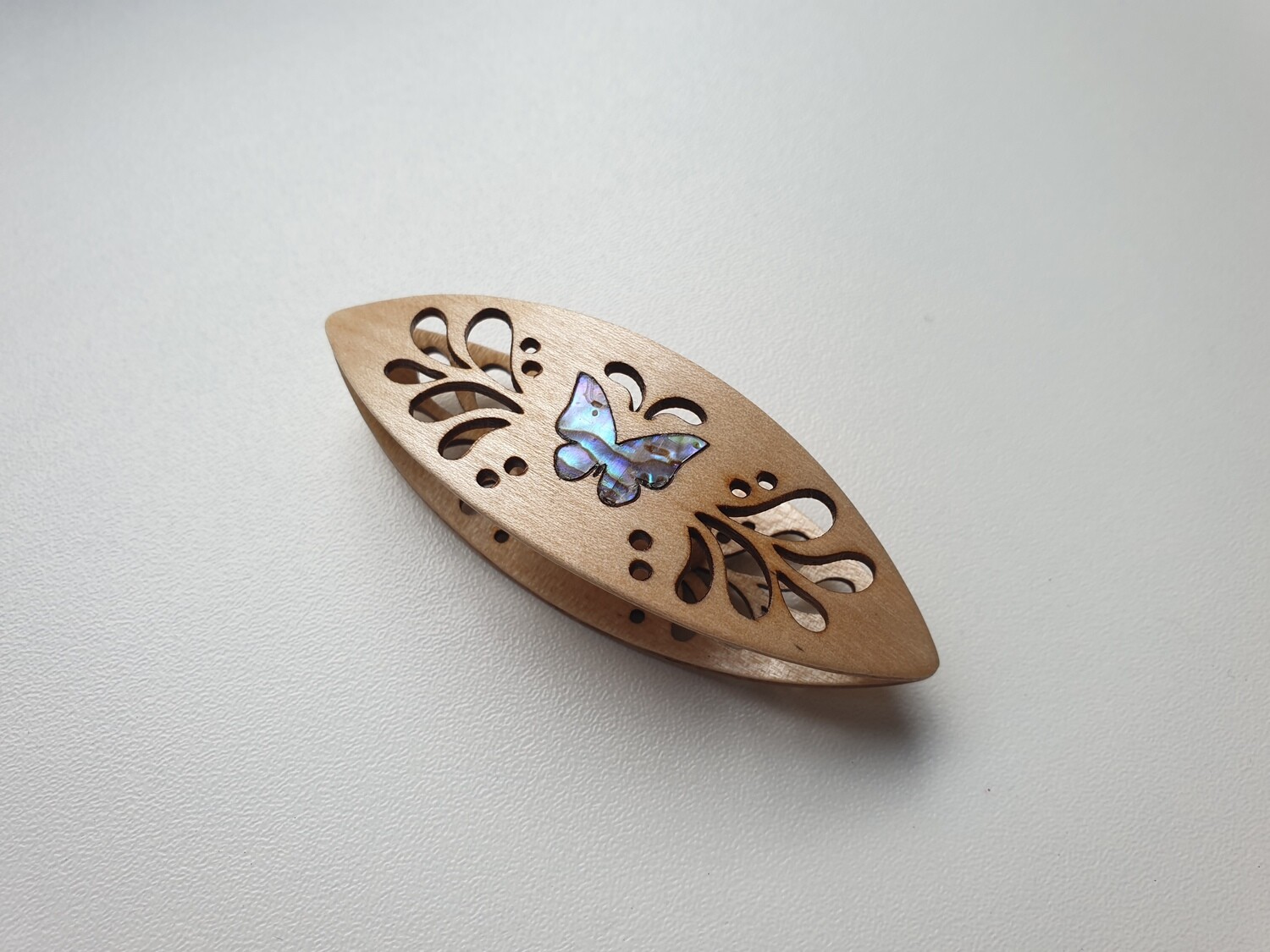 Tatting Shuttle Maple Cutouts #6 Mother-of-Pearl Butterfly Inlay