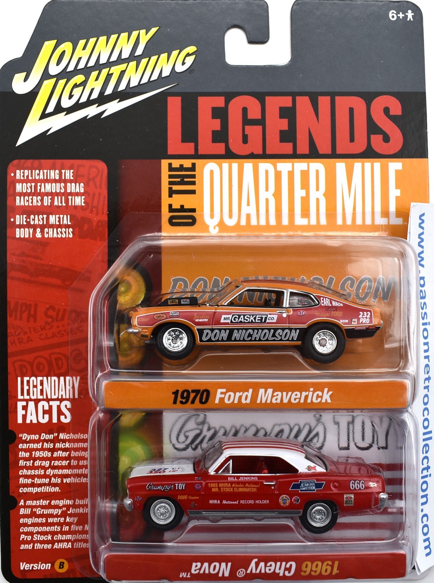 Johnny Lightning Legends Of The Quarter Mile Ford Maverick 1970 & Chevrolet Nova 1966