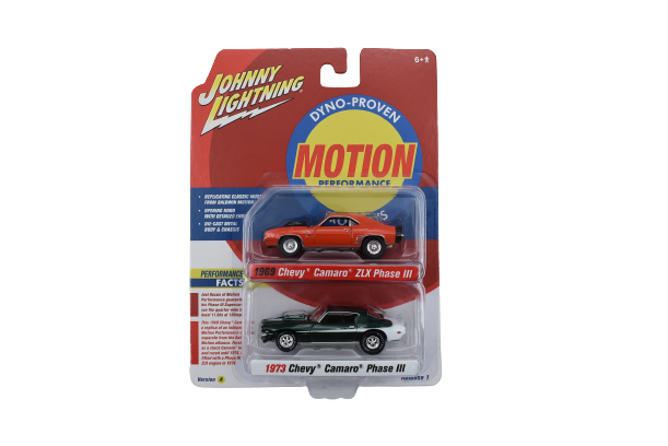 Johnny Lightning Dyno-Proven Products Motion Performance Chevrolet Camaro ZLX Phase 3 1969 & Chevrolet Camaro Phase 3 1973