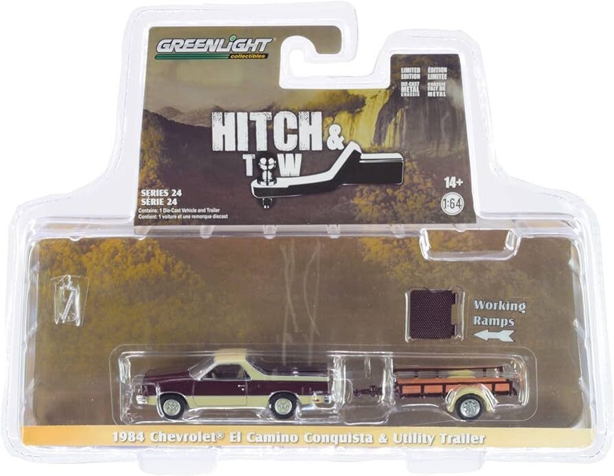 Greenlight Hitch & Tow Chevrolet El Camino Conquista 1984 & Utility Trailer