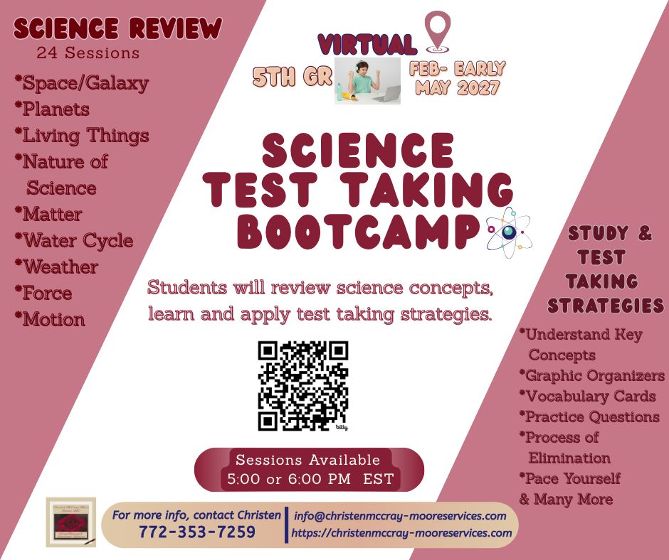 5th Gr Science Testing Bootcamp- Fl. State Assessment Review &amp; Test Taking Strategies (Feb-May 2027-Virtual Sessions)