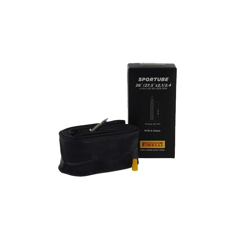 CÁMARA DE AIRE PARA BICICLETA PIRELLI SPORTUBE 26/27.5 X 2.1/2.4 ETRTO 52/60-559/584 VÁLVULA PRESTA 48 MM