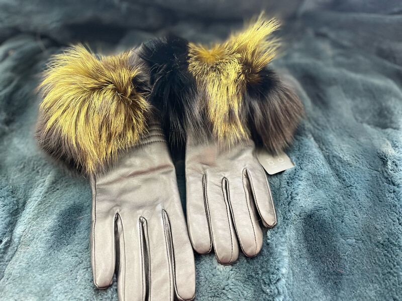 Gants  pour femme, taille petit en cuir et fourrure recyclée