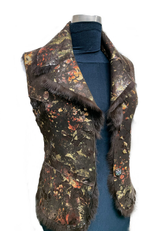 Veste en fourrure de lapin brun foncé double côté