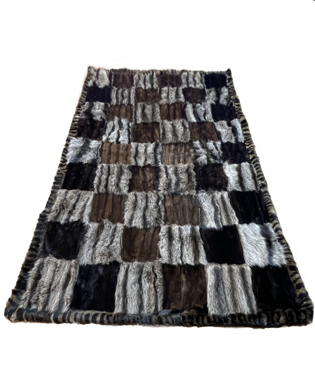 Couverture en fourrure de vison brun, noir et chat sauvage  modèle contour en fourrure de lapin animal print