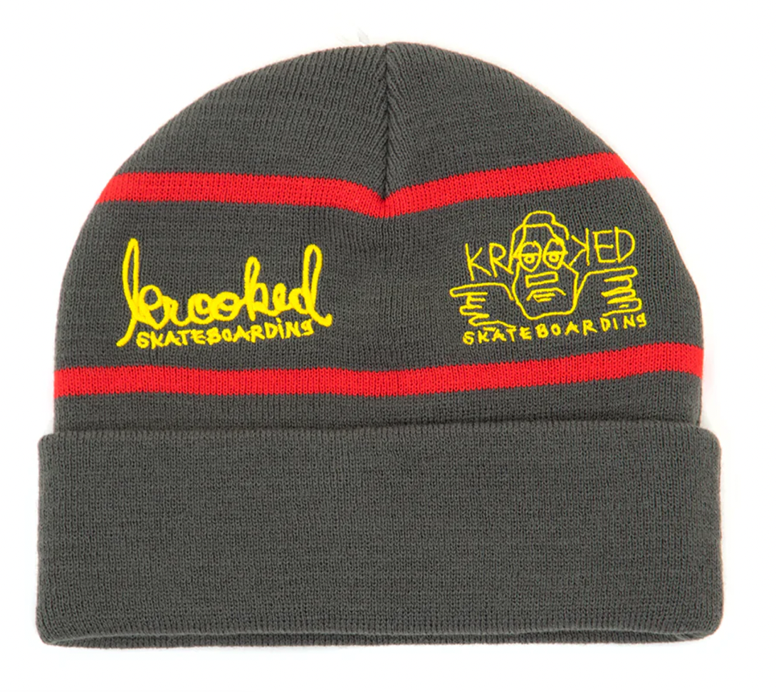 Krooked Naskar Cuff Beanie Charcoal/Red/Yellow