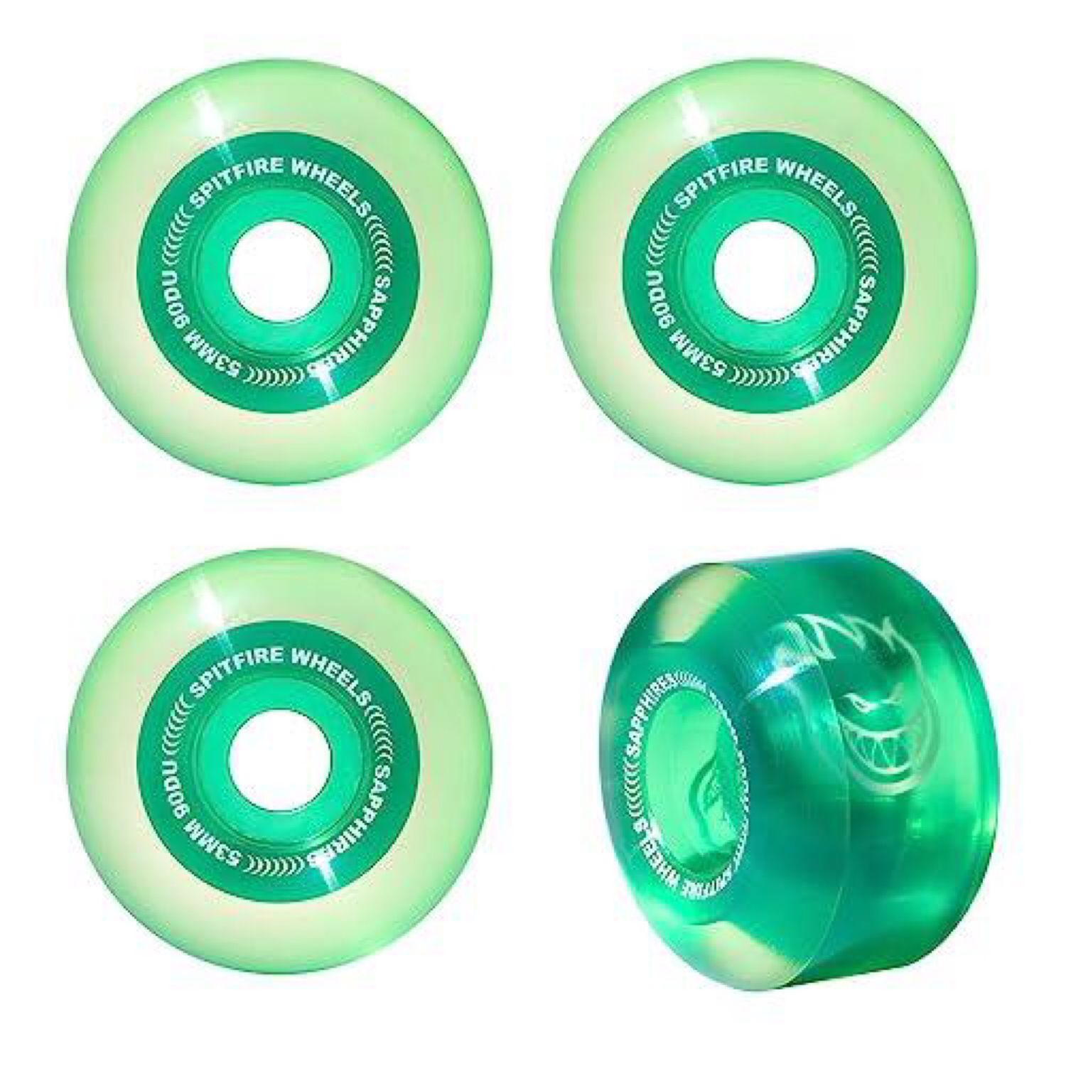Spitfire Skateboard Wheels 53mm Sapphire 90A Green Soft and Fast with F4 Core