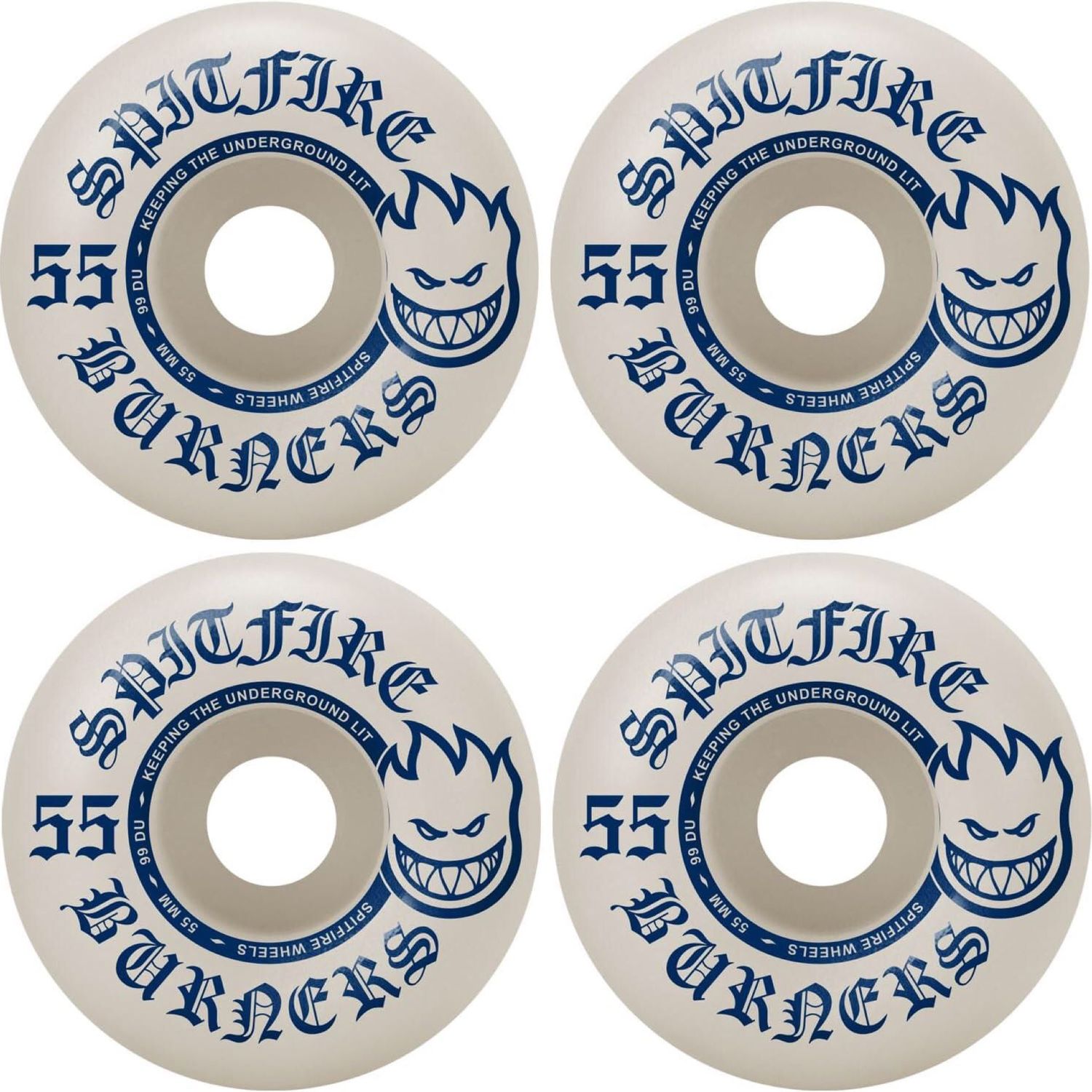 Spitfire Skateboard Wheels Burners 55mm 99A White/Blue