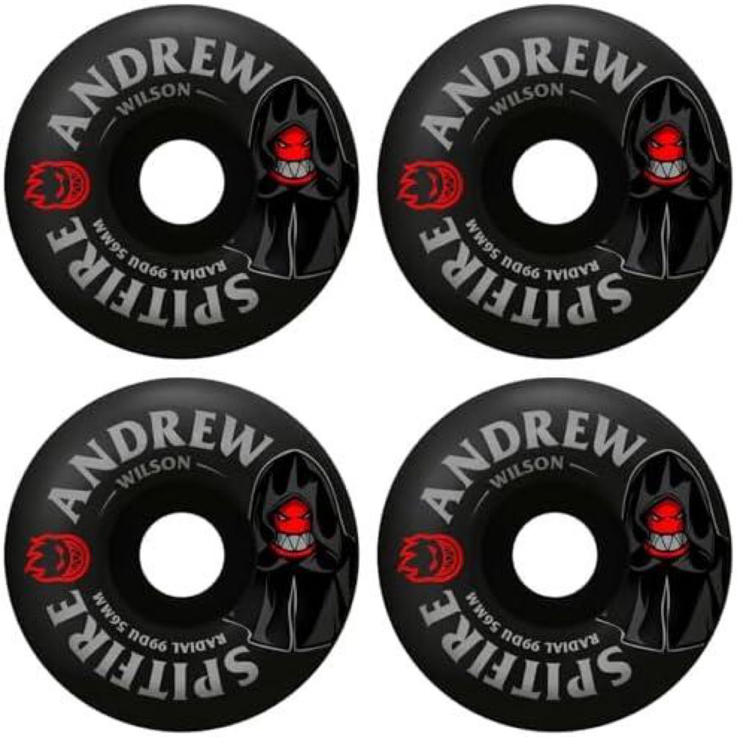 Spitfire Skateboard Wheels 56mm F4 99A Andrew Wilson Burn Squad Radials Black