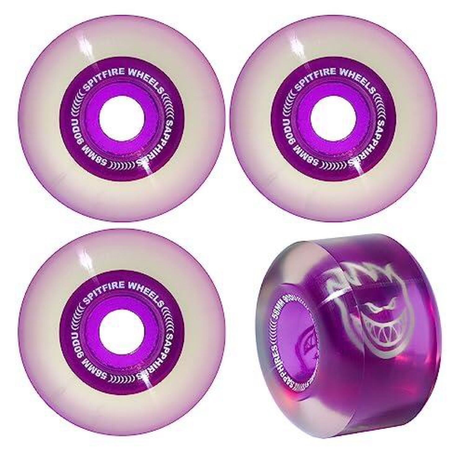 Spitfire Skateboard Wheels 58mm Sapphire 90A Purple Soft and Fast with F4 Core