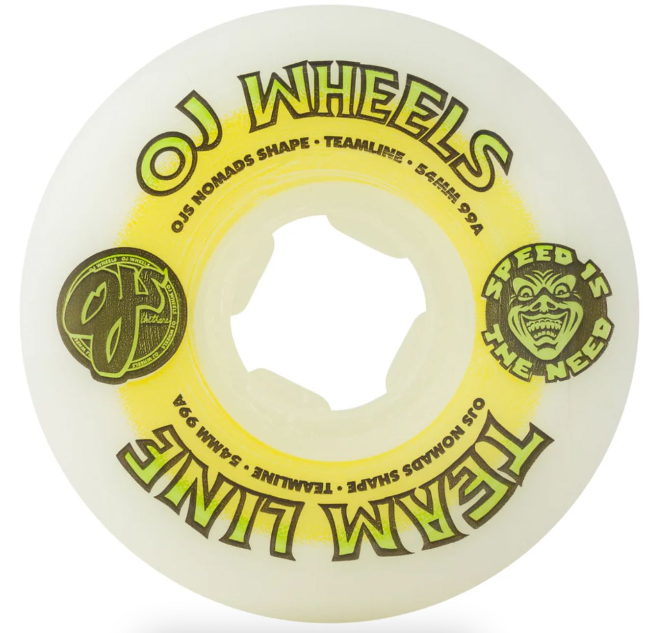 OJ Wheels 54mm Team Line Original White Yellow/Green Hardline 99a