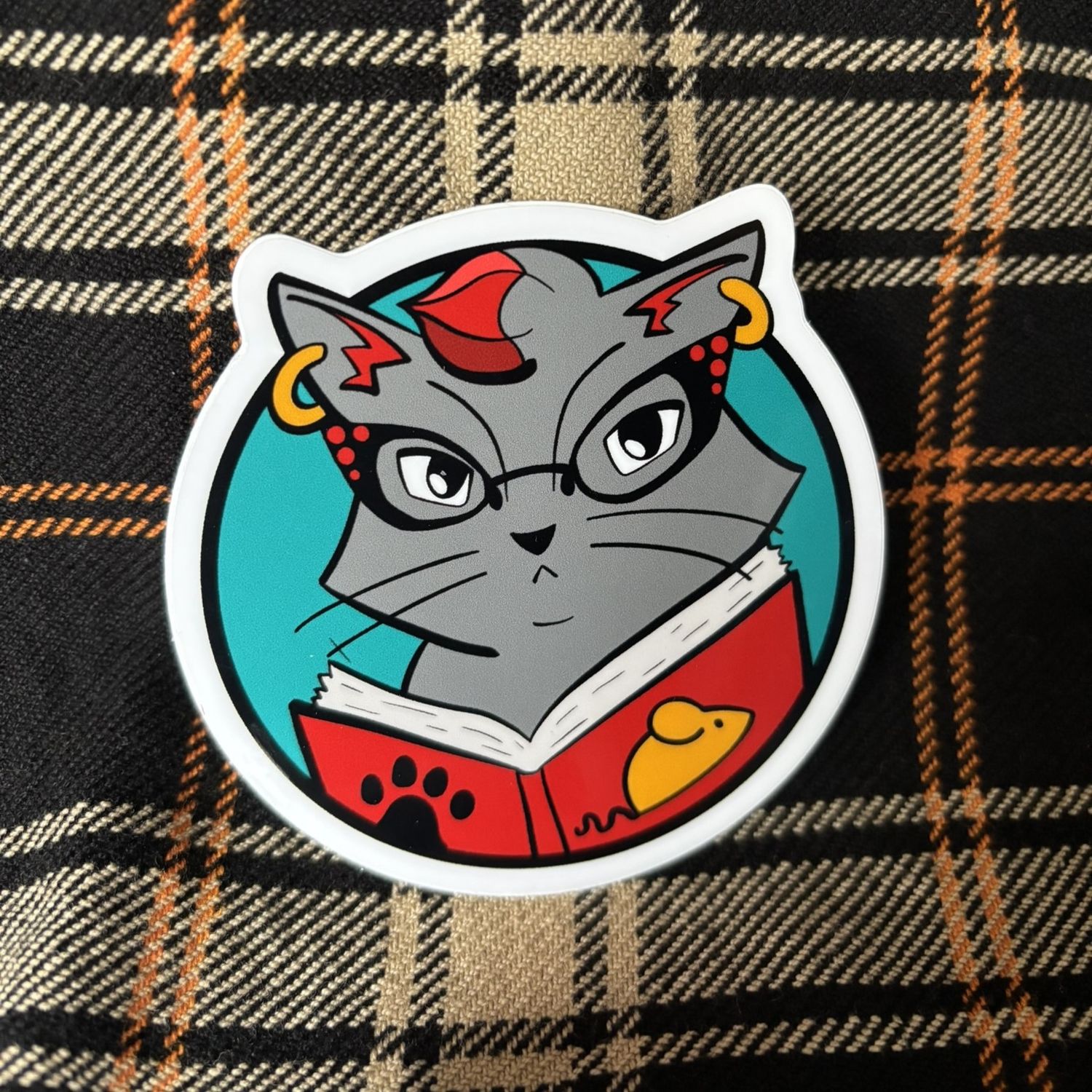 Reading Cat Punkbrarian Sticker