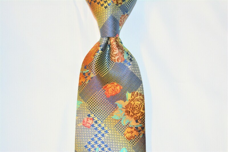 Necktie Set - Blue Orange Hound Flower Abstract