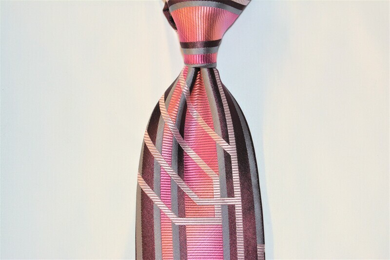 Necktie Set - Burgundy Fuchsia Grey Matrix