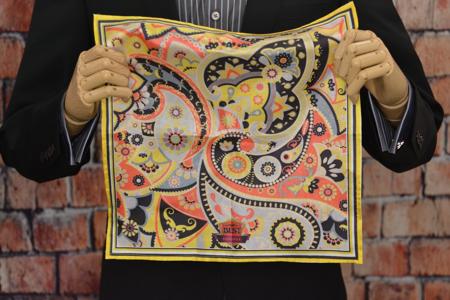 Premium Pocket Square - Mega Paisley Black Gold