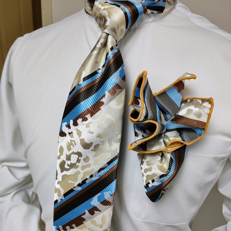 Necktie Set - Cream Brown Carolina Stripe