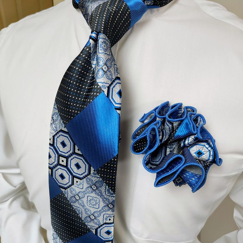 Necktie Set - Royal Black Dot Squares