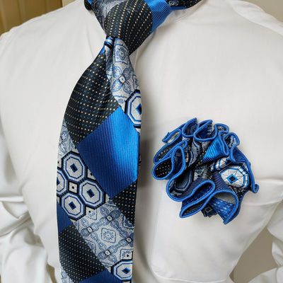 Necktie Set - Royal Black Dot Squares