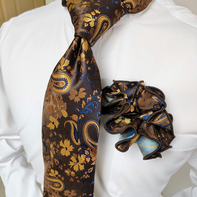 Necktie Set - Brown Tan Blue Pasiley