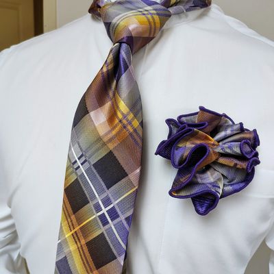 Necktie Set - Purple Gold Plaid