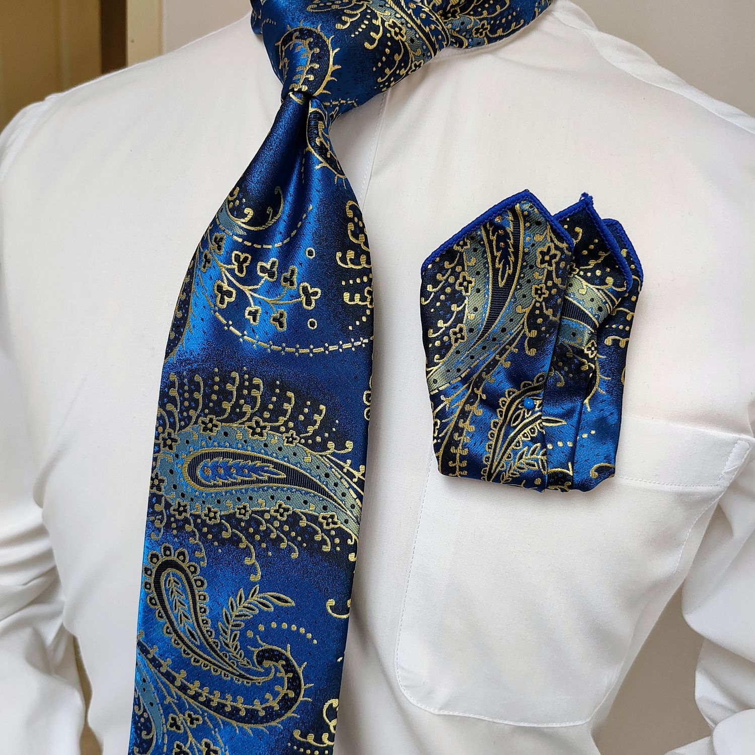 Necktie Set - Blue Black Gold Pasiley