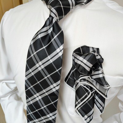 Necktie Set - Black White Plaid