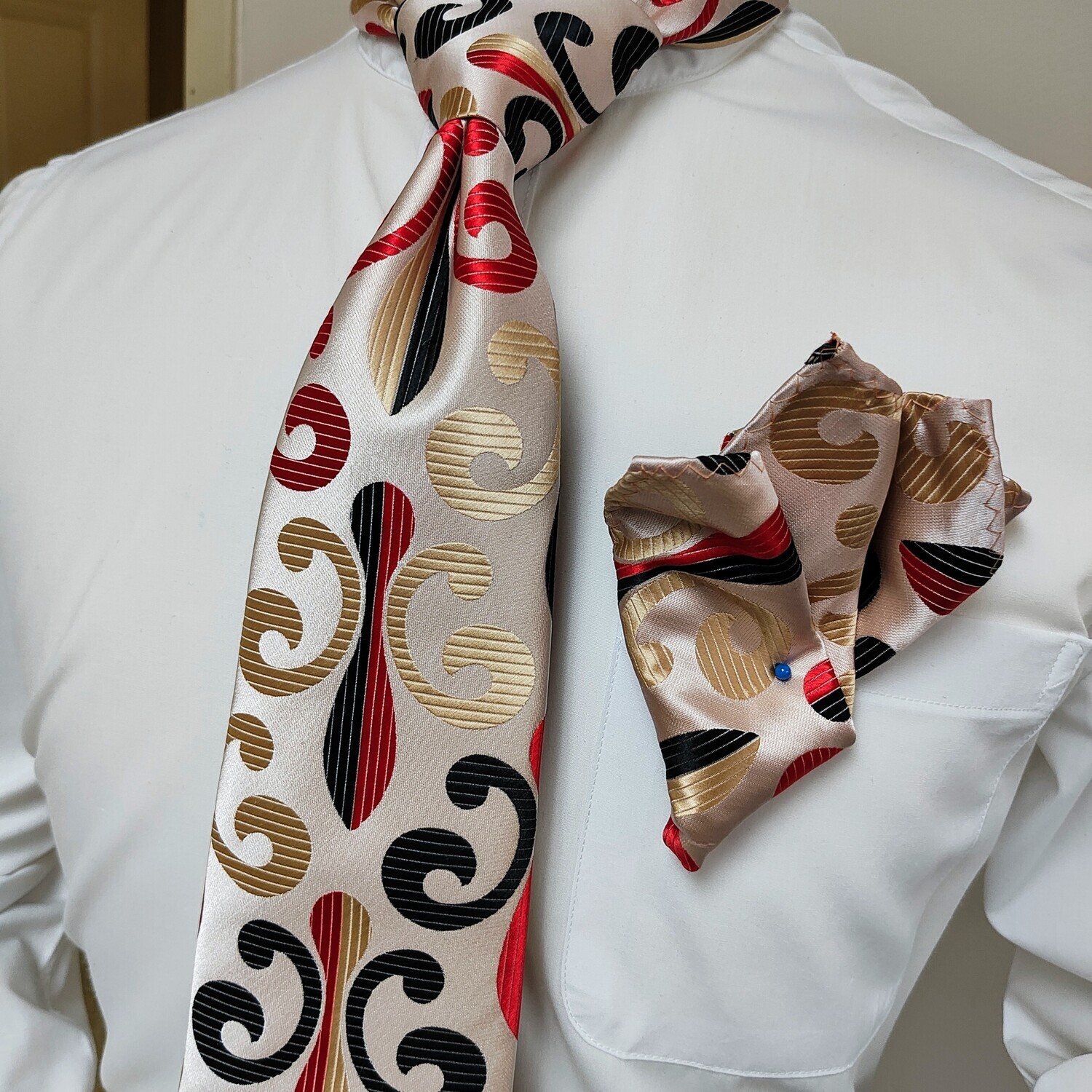 Necktie Set - Cream Red Black Saint